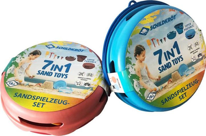 Actual product image Schildkröt Sand Toys folding bucket set red 9x22 cm, 7 parts, bucket 3l, sieve, accessories, from 18 months
