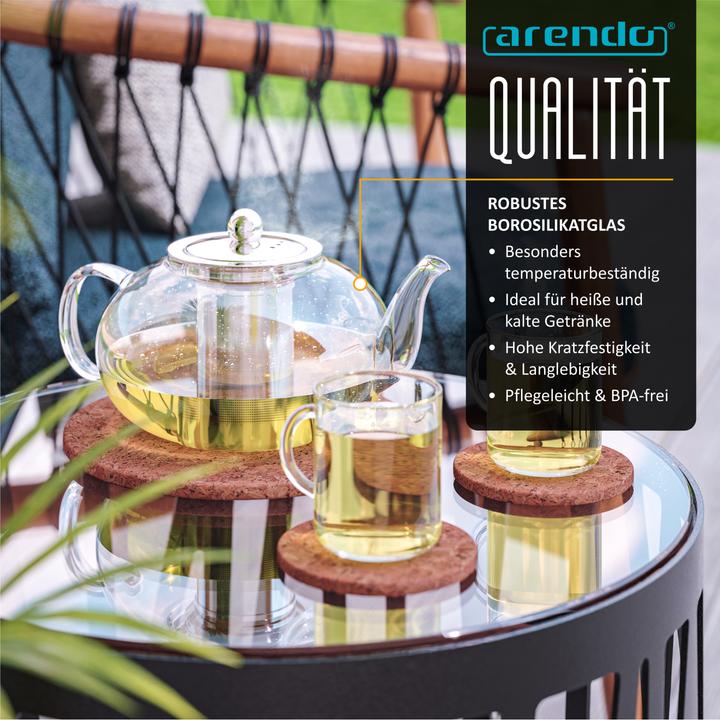 Produktbild Arendo Teekanne Glas Teebereiter mit Stövchen & Sieb für losen Tee, 1,2l, Borosilikatglas, Hitzebeständig (1.20 l)