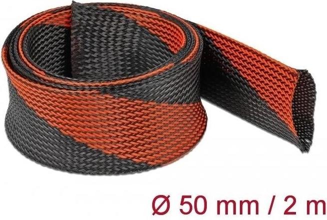 Produktbild Delock Geflechtschlauch dehnbar 2 m x 50 mm schwarz-rot (Kabelschlauch, 200 cm)