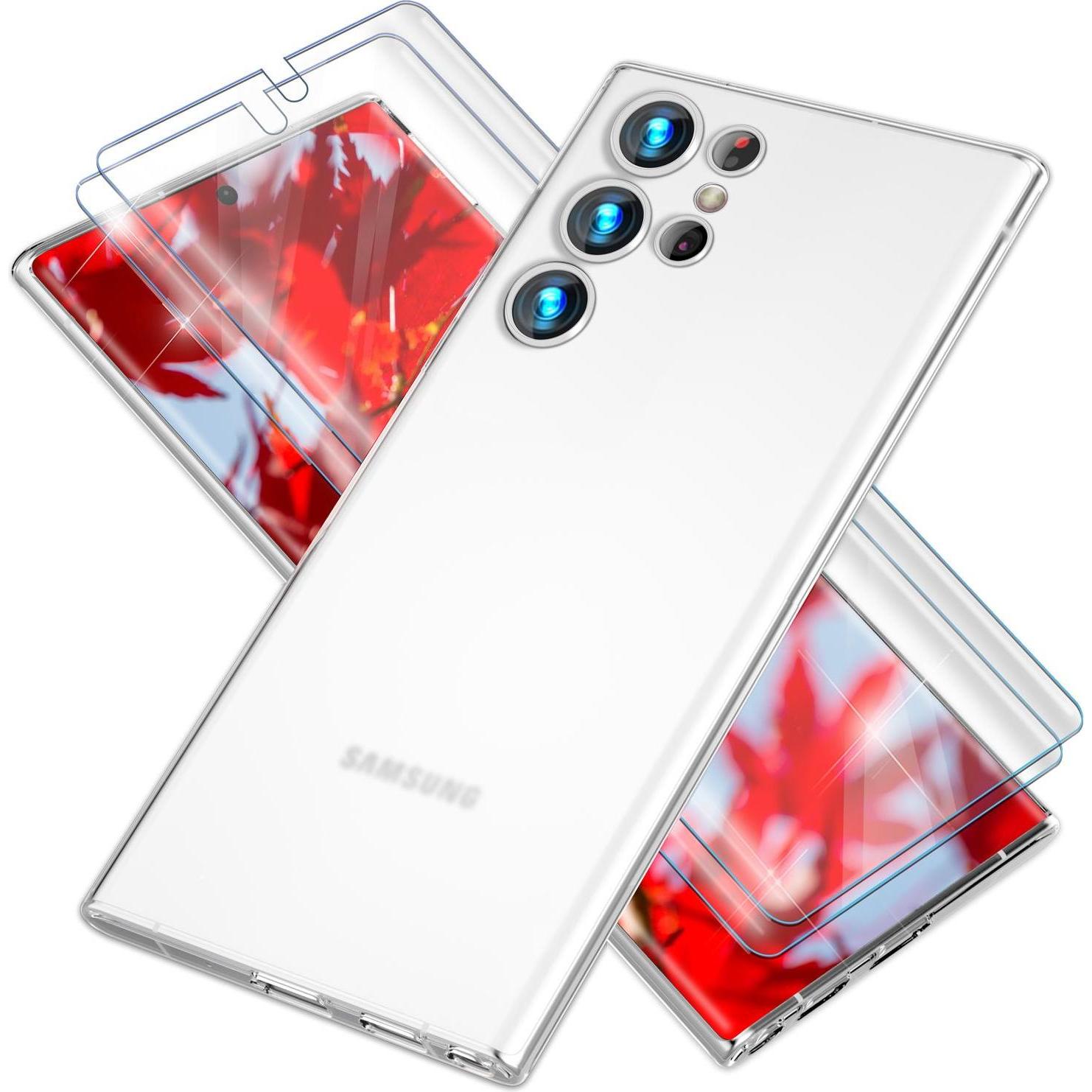 Nalia Extrem Dünnes 0,3mm Hardcase mit 2x Displayschutz (Samsung Galaxy S23 Ultra), Smartphone Hülle, Weiss