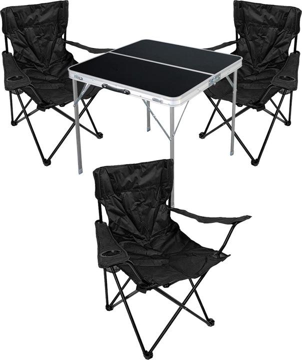 Produktbild Mojawo 4-teiliges Campingmöbel Set Tisch schwarz + Campingstühle mit Tasche