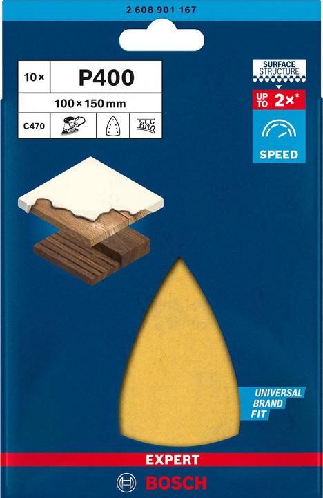 Actual product image Bosch Professional Zubehör EXPERT C470 Sandpaper with 7 holes for multi-sander, 100 x 150 mm, G 400, 10 pcs. (400)