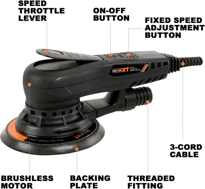 Actual product image Maxxt Brushless Random Orbital Sander with Electronic Brake, Dual Pads, 6 Speeds (Eccentric grinder, 350 W)