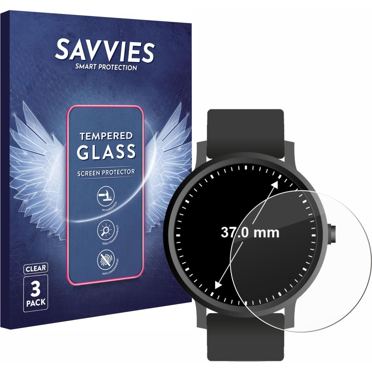 Savvies Panzerglas Hartglas Displayschutz, Smartwatch Schutzfolie, Transparent
