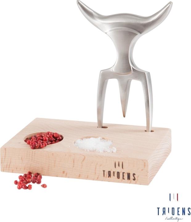 Tridens vleesvork en basis geborsteld rvs en hout (Carving fork)