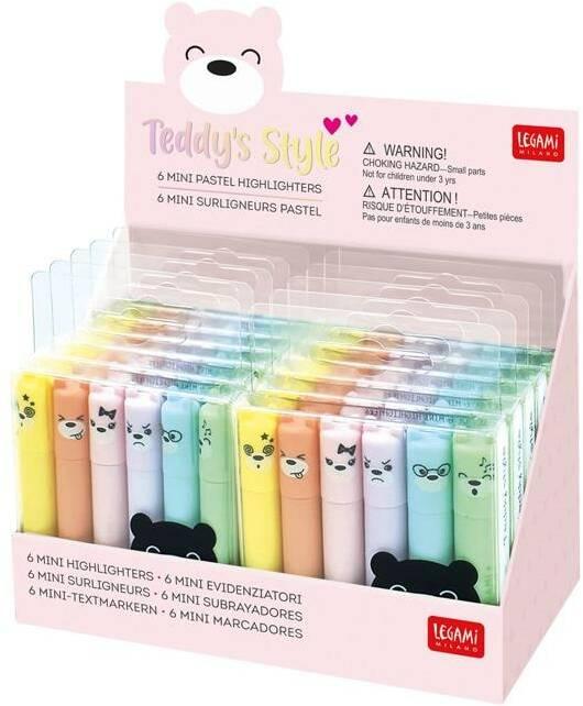 Actual product image Legami Mini Textmarker Set Teddys (Yellow, Lilac, Light blue, Peach, Light green, Rose, 3 mm, 6 x)