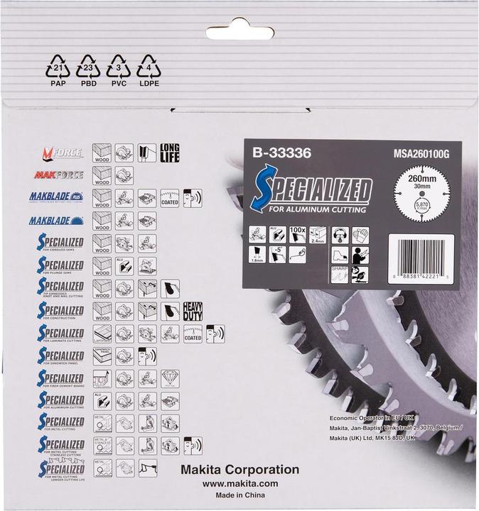 Productafbeelding Makita SPECIALIZED Zaagblad 260x30x100Z (B-33336)