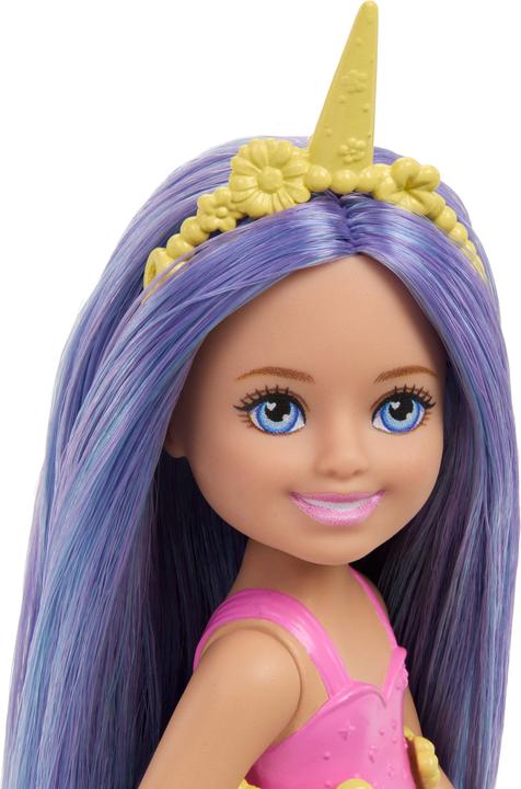 Actual product image Barbie Chelsea Unicorn Small Doll with Purple Hair, Removable Tail, Shoes & Hair Accessory, 6-inch