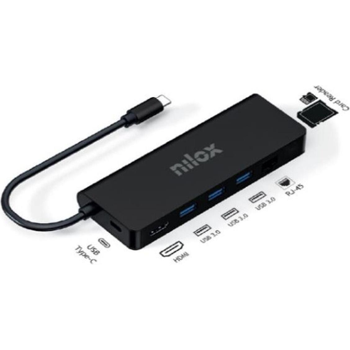 Nilox DOCK USB-C 8 IN 1 HDMI 4K NXDSUSBC04 (USB-C, 8 porte), Docking station + Hub USB, Nero