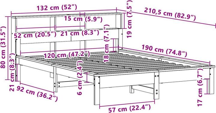 Image du produit vidaXL Bett mit Regal (120 x 190 cm)