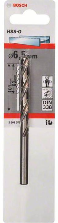 Immagine prodotto Bosch Professional Zubehör Trapano per metallo HSS-G, DIN 338, 6,5 x 63 x 101 mm, confezione da 1 pz. (6,5 mm)