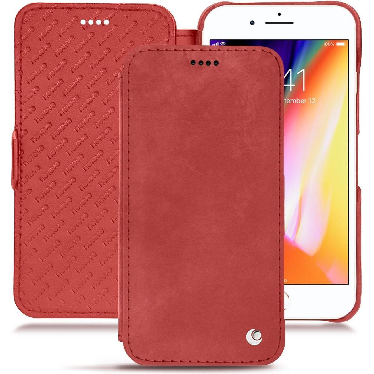 Noreve Lederschutzhülle horizontal (Apple iPhone 8 Plus), Smartphone Hülle, Rot