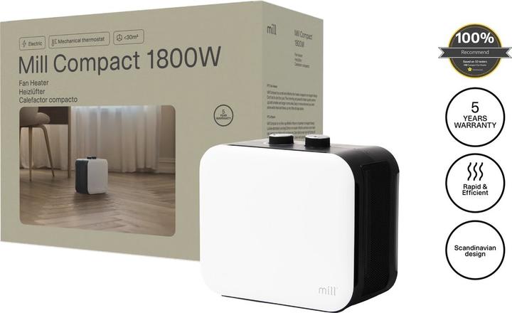 Actual product image Mill Compact PTC Fan Heater | CUS1800MECW | PTC Fan | 1800 W | Number of power levels 3 | Suitable for ro (1800 W)