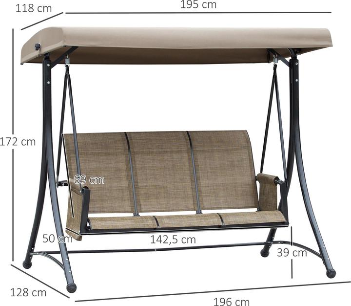Image du produit Outsunny Hollywoodschaukel Metall, Polyester Braun