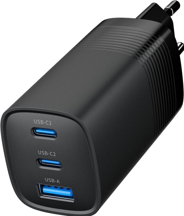 Actual product image Gembird Power Delivery Charger 1xA 2xC GaN Black (65 W, 3 ports)
