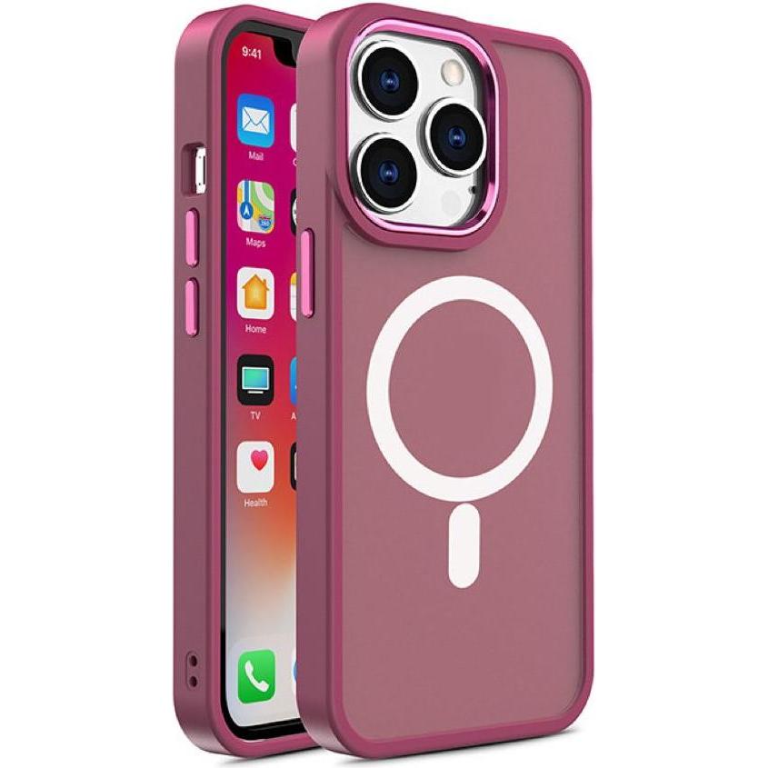 Hurtel Magnetic Color Matte Case for iPhone 15 Pro Max - Burgundy (Apple iPhone 15 Pro Max), Smartphone Hülle, Rot