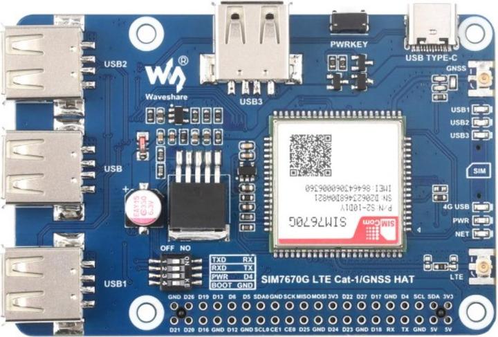 Actual product image WaveShare SIM7670G 4G LTE/GPS HAT for Raspberry Pi