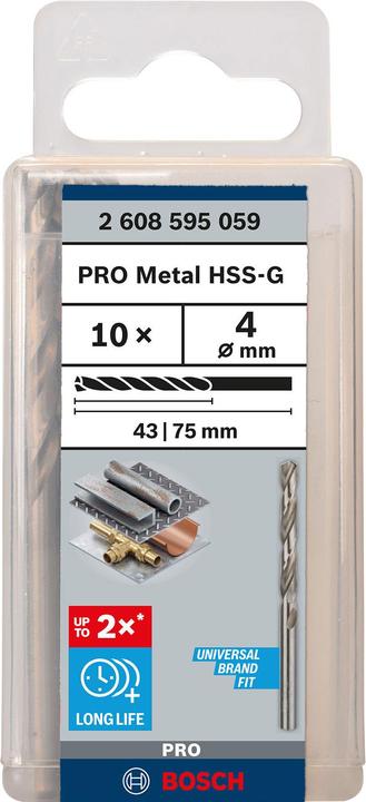 Produktbild Bosch Professional Zubehör PRO Metal HSS-G Spiralbohrer, 4 x 43 x 75 mm (4 mm)