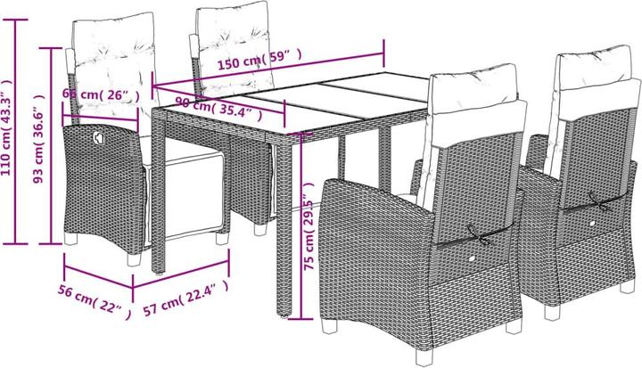Actual product image vidaXL Garten Essgruppe (150 x 90 x 75 cm)