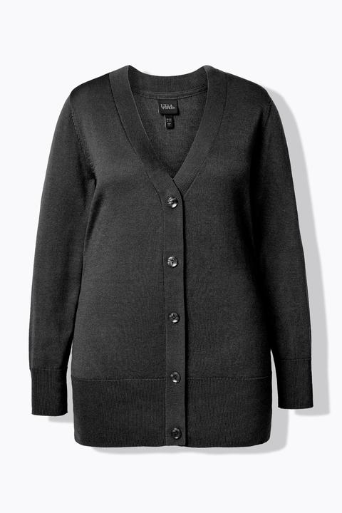 Produktbild Ulla Popken Strickjacke, V-Ausschnitt, Knopfleiste, Feinstrick (62)