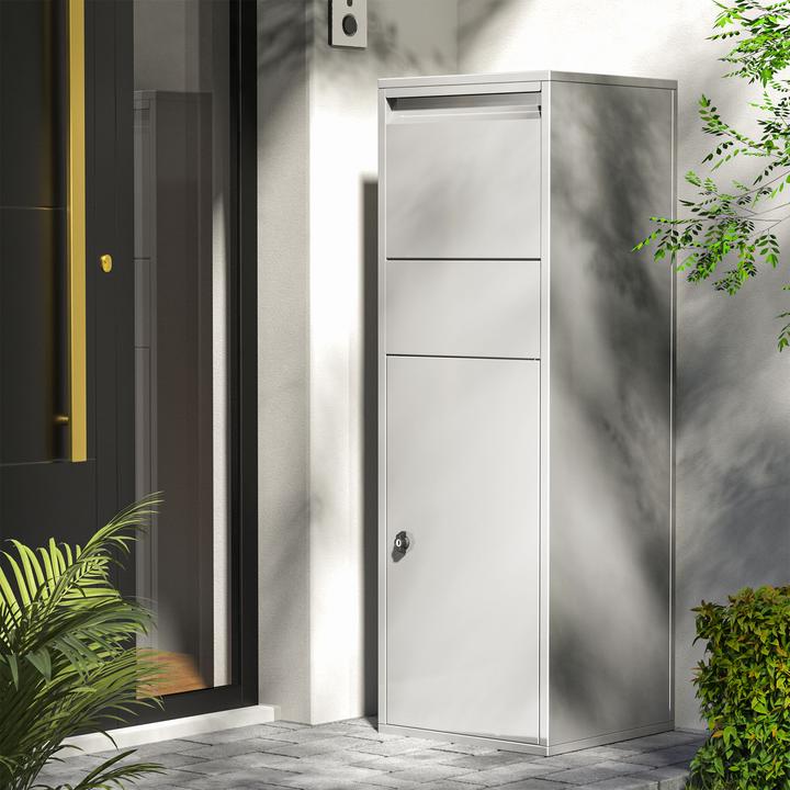 Produktbild Wiltec Paketkasten Briefkasten silberfarben 46x45x140 Paketbox Zuhause Päckchen