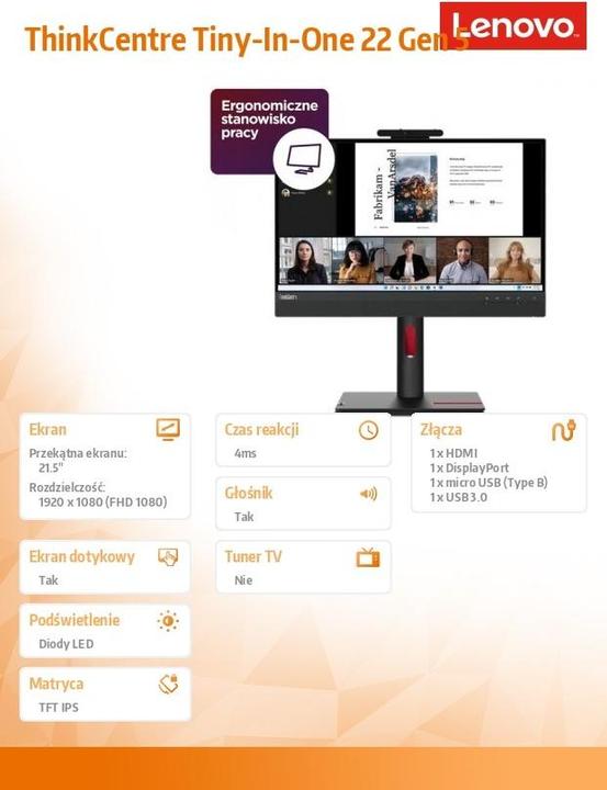 Produktbild Lenovo ThinkCentre Tiny-In-One 22 Gen 5 (1920 x 1080 Pixel, 21.50")