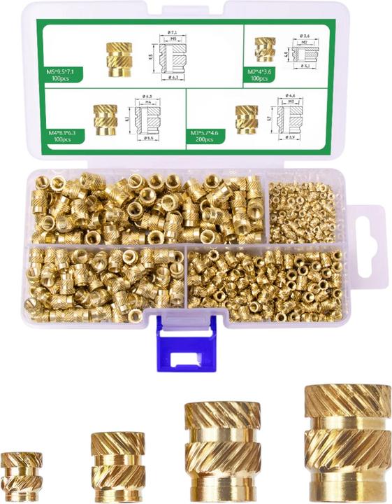 Purecrea Gewindeeinsätze M2–M5 Messing Insert 500 Stück für 3D-Druck extra belastbar