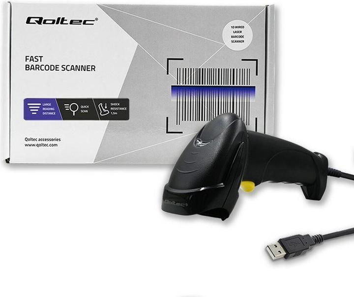 Actual product image Qoltec 1D Laser Barcode Scanner | USB | Black (1D barcodes)