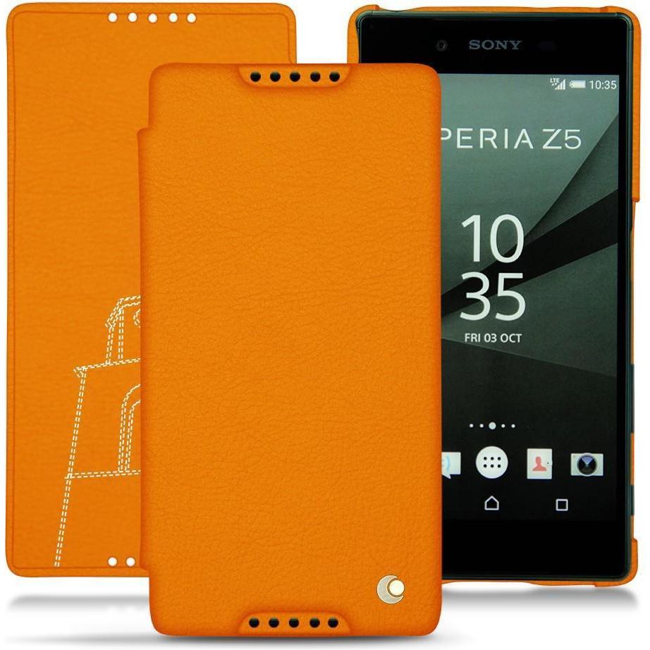 Noreve Lederschutzhülle horizontal (Sony Xperia Z5), Smartphone Hülle, Orange