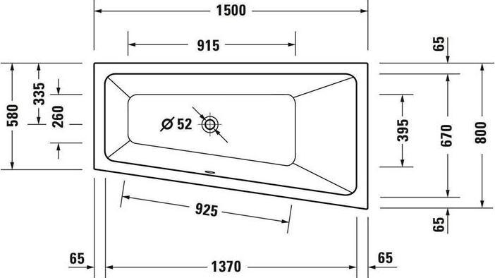 Produktbild Duravit Trapez-Badewanne No 1 1 Rückenschräge rechts weiss 1500x800mm (115 l, 150 cm, 80 cm)