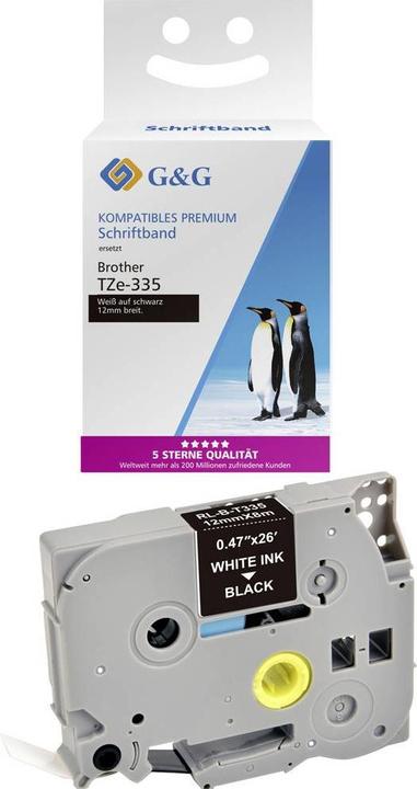 Actual product image G&G Tape colour: Black Font colour: White 12 mm 8 m (1.20 cm, Black)