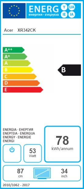 Energy Label Acer XR342CK (3440 x 1440 pixels, 34.02")