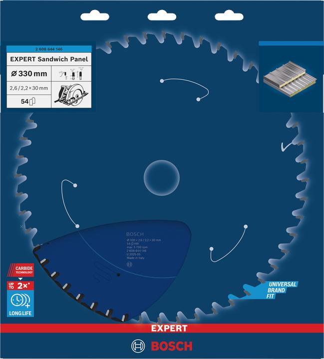 Immagine prodotto Bosch Professional Zubehör Lama circolare Expert per pannelli sandwich, 330 x 30 x 2,6 mm, 54