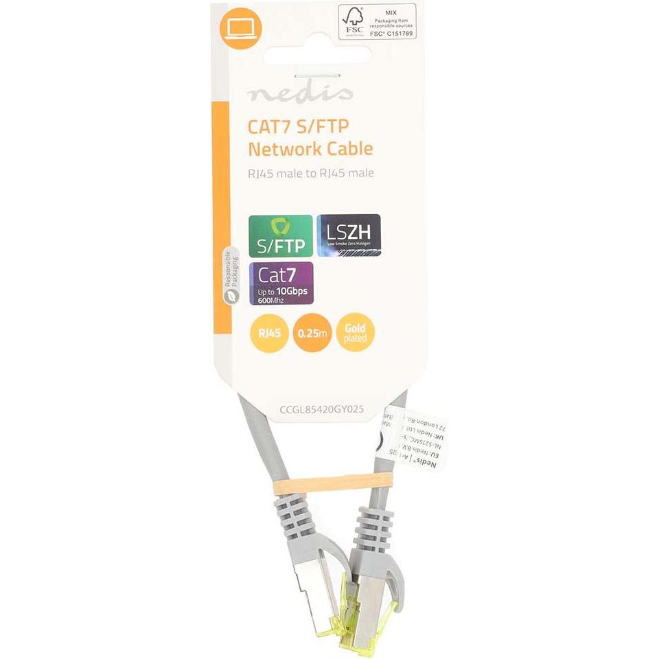 Thumbnail - Nedis CAT7-Netzwerkkabel S/FTP RJ45 Stecker RJ45 Stecker 0.25 m Snagless Rund LSZH G (S/FTP, CAT7, 0.25 m), Netzwerkkabe...