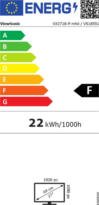 Label énergétique Viewsonic VX Series VX2718-P-MHD - 68,6 cm (27 pouces) - 1920 x 1080 pixels - Full HD - LED - (1920 x 1080 pixels, 27")