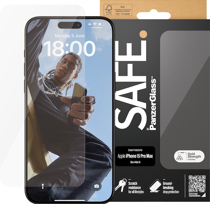 Immagine prodotto PanzerGlass SICURO. Pellicola protettiva iPhone 2023 6.7 Pro Max Ultra-Wide Fit (1 Pezzo/i, Apple iPhone 15 Pro Max)