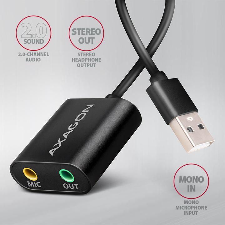 Productafbeelding Axagon ADA-12 USB 2.0, Stereo Audio Mini Adapter, 15 cm kabellengte (USB, USB 2.0)