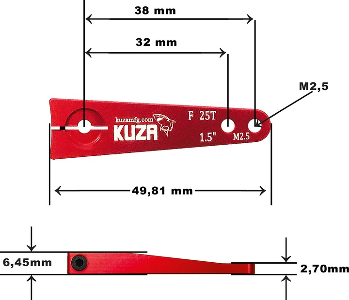 Produktbild Kuza Servohebel 1-Arm Futaba 25T 38/32mm 1.5" M2,5 Heavy Duty V2 Aluminium