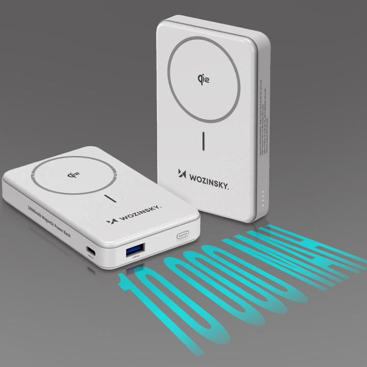 Produktbild Wozinsky Powerbank WLWP-10KA0Y3WS 22,5W PD Qi2 10000 mAh, mit Ständer, 1x USB-A, 1x USB-C - weiss (10000 mAh, 22.50 W, 37 Wh)