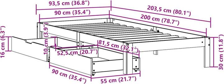 Actual product image vidaXL Bettrahmen (90 x 200 cm)