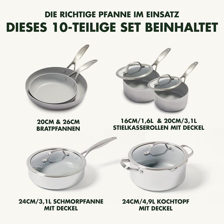 Produktbild Greenpan Venice Pro Tri-Ply Edelstahl Topf- und Pfannen-Set 10-teilig (Pfannenset + Topfset, Edelstahl, 26 x 13.40 cm)
