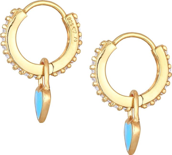 Image du produit Elli Boucles d'oreilles Créoles Zirconia Coeurs Émail 925 Argent (Zircone, Argent 925 sterling plaqué or, Émail)