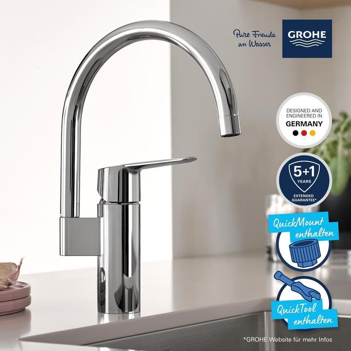 Productafbeelding Grohe Start QuickFix keukenmengkraan, hoge uitloop, draaibaar, chroom