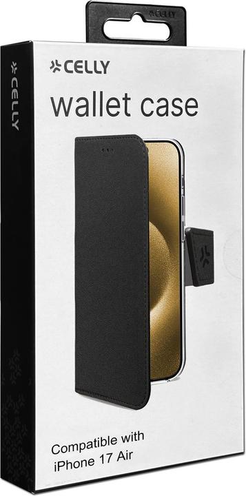 Actual product image Celly Faux leather wallet cover black for (Apple iPhone Air)