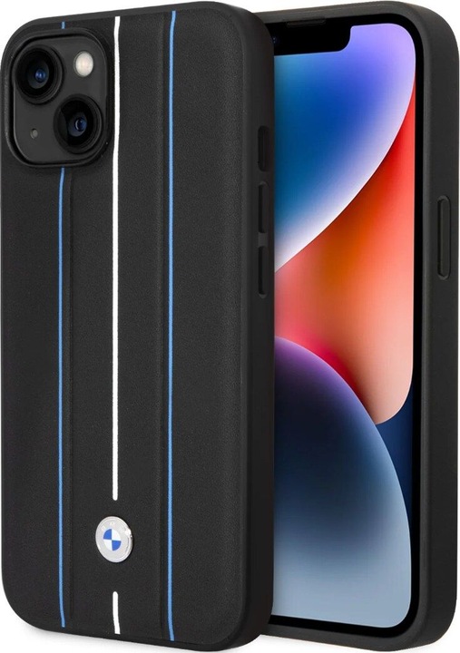 Produktbild BMW Etui BMHCP14S22RVSK iPhone 14 6.1" czarny/black hardcase Leather Stamp Blue Lines (Apple iPhone 14)