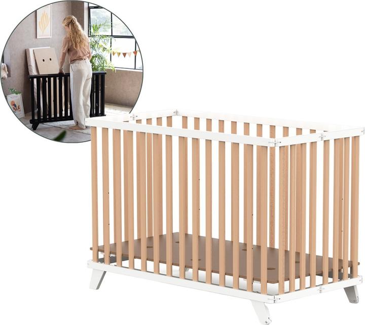 Geuther Crib Mayyla, faltbares Kinderbett - Kinderbox - 60x120 cm - unten in Höhe einstellbar - Öko/ (60 x 120 cm)
