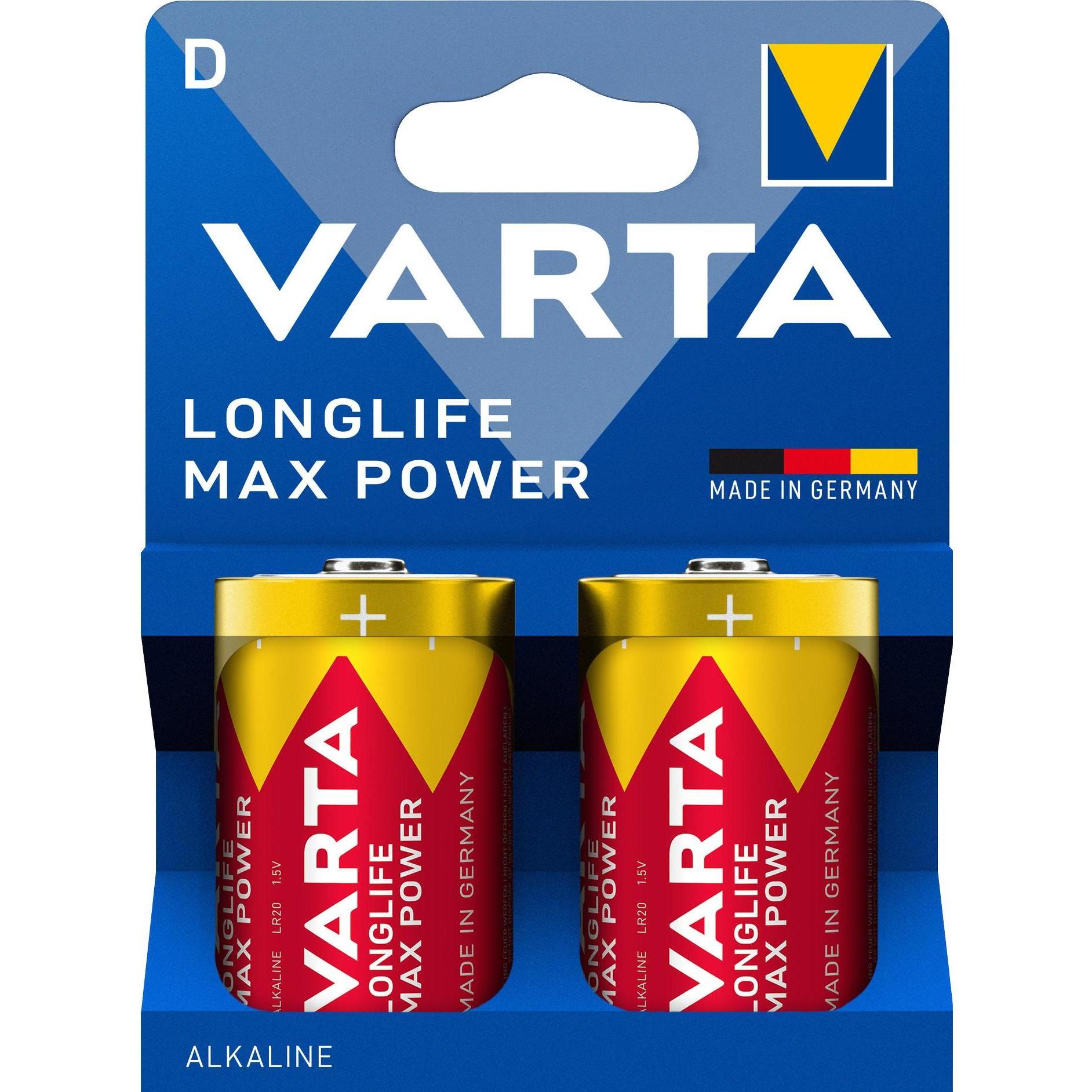 Varta Potenza massima di Longlife (2 pz., D / LR20 / Mono / R20, 17000 mAh), Batterie + pile