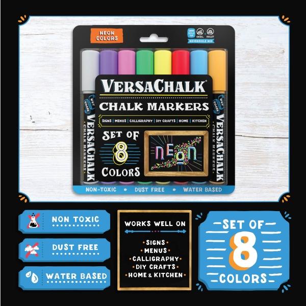 Produktbild VersaChalk - Neon Flüssigkreide Marker 8er Set mit 5 mm Spitze (Mehrfarbig, 5 mm, 8 x)