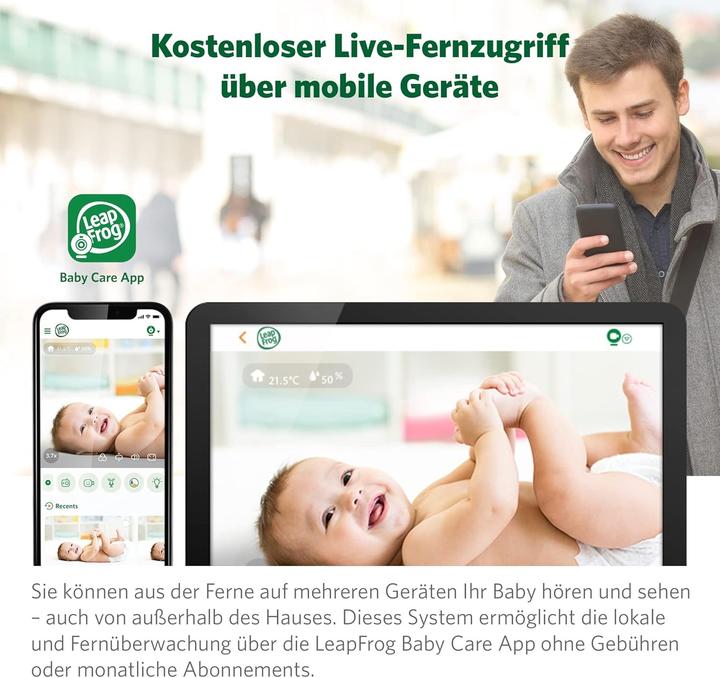Produktbild Leapfrog Babyfon mit Kamera, 720p HD-Display, App, WLAN, Temperatur- und Feuchtigkeitssensor (Babyphone mit Kamera, 300 m)