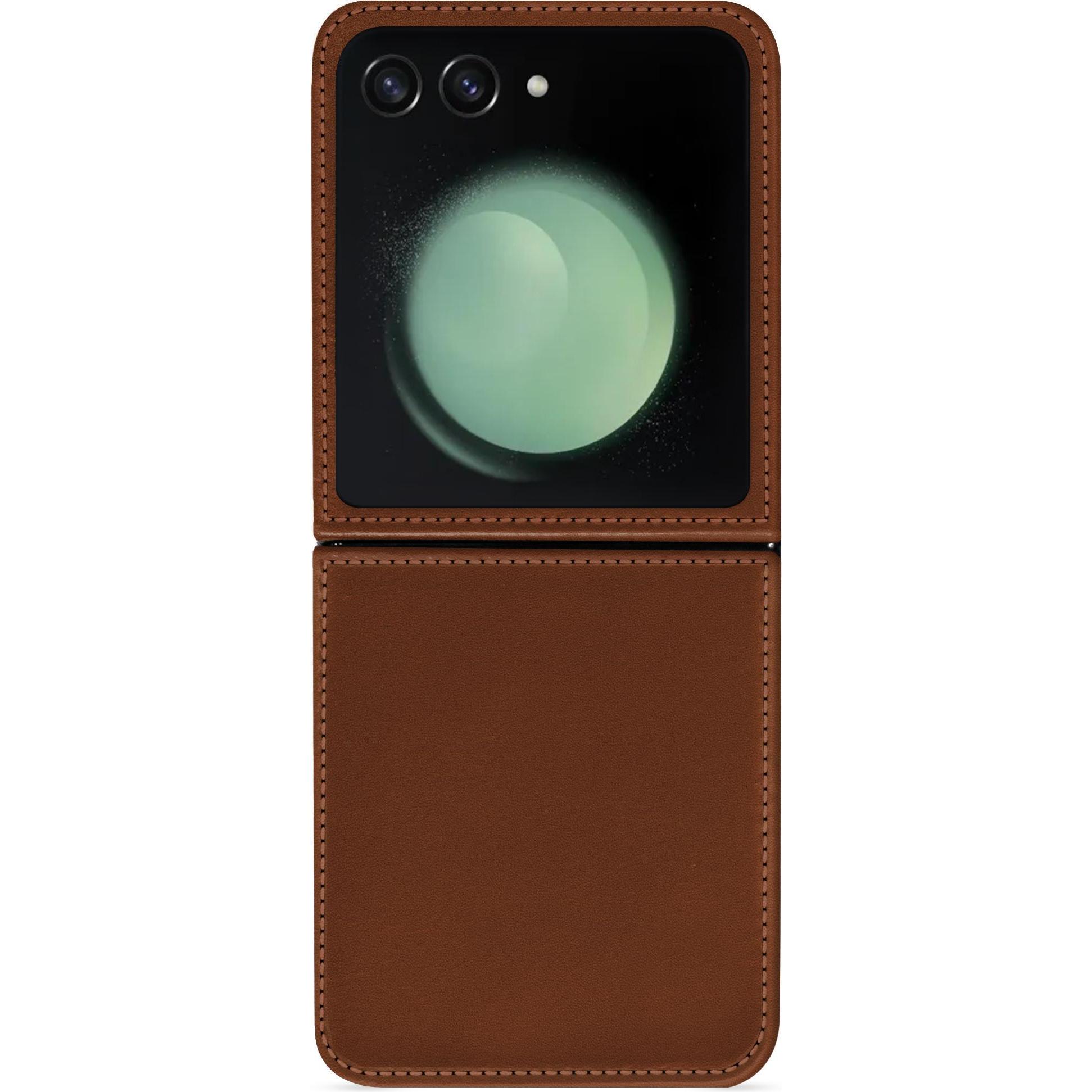 Noreve Lederschutzhülle Samsung Galaxy Z Flip5 (Samsung Galaxy Z Flip5), Smartphone Hülle, Braun